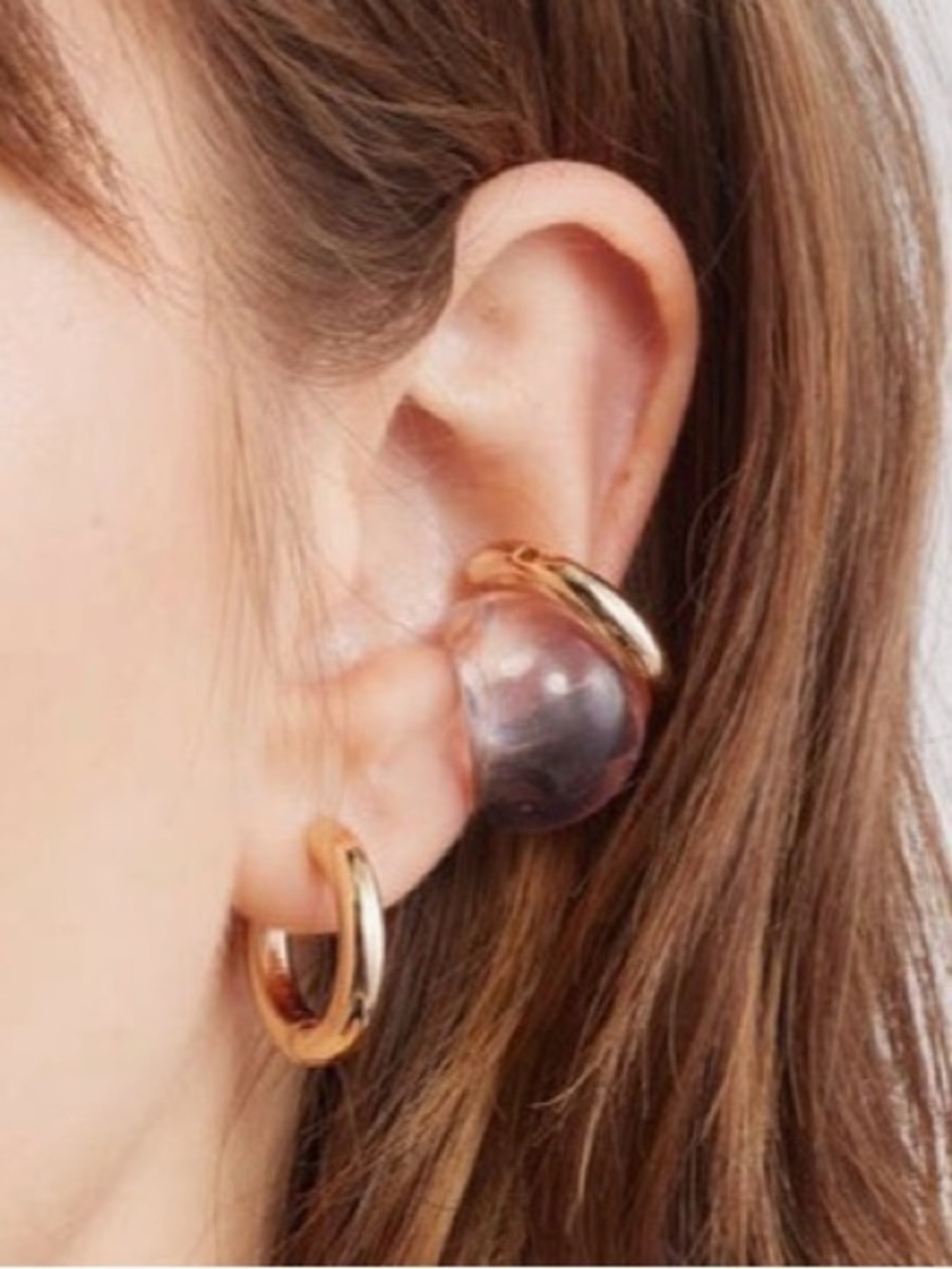 Gold Hoop Earrings with Ear Cuff - Women Jewelry
